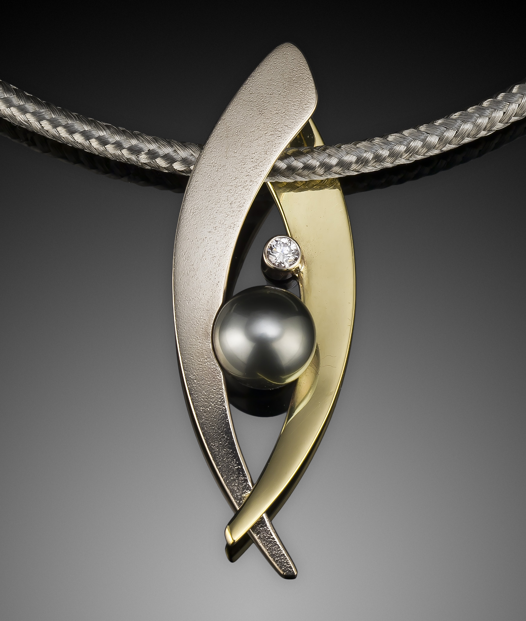 White and Yellow Gold, Pearl and Diamond Slide
